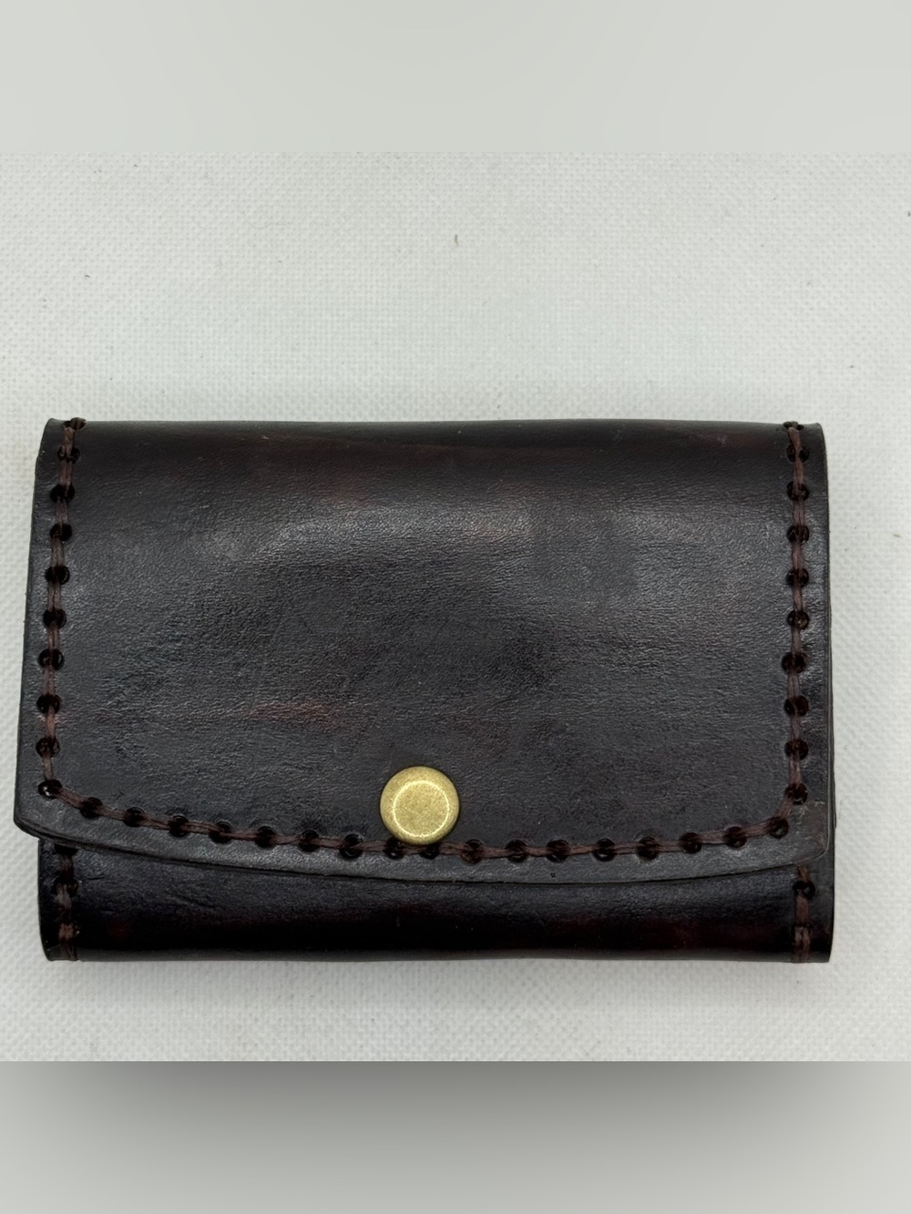 Handmade Leather Snap Card Wallet Dark Brown Minimalist